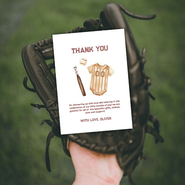 Cartão De Agradecimento Neutral Little Slugger Baseball Boy Baby Shower  (Neutral Little Slugger Baseball Boy Baby Shower Thank You Card)