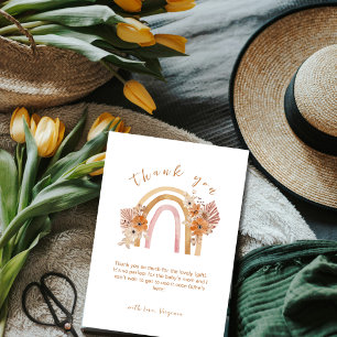 Cartão De Agradecimento Neutral Terracotta Boho Rainbow Chá de fraldas Flo