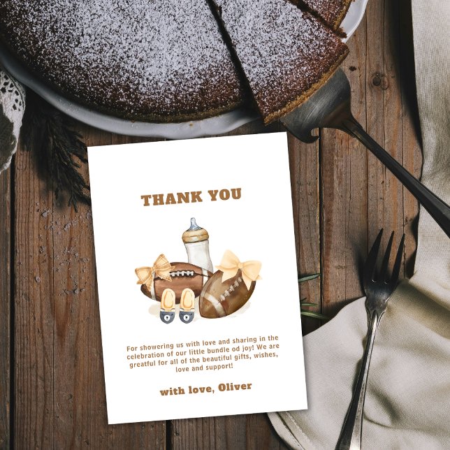 Cartão De Agradecimento Neutral Touchdown Football Sport Boy Baby Shower (Neutral Touchdown Football Sport Boy Baby Shower Thank You Card)