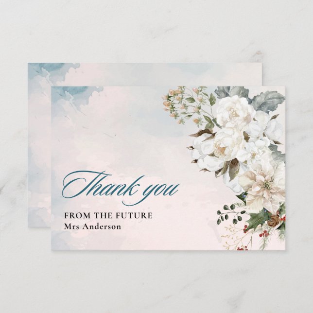 Cartão De Agradecimento Neve de inverno em branco amoroso floral Chá de No (Frente/Verso)