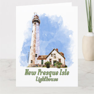 Cartão De Agradecimento New Presque Isle Lighthouse Watercolor - Michigan