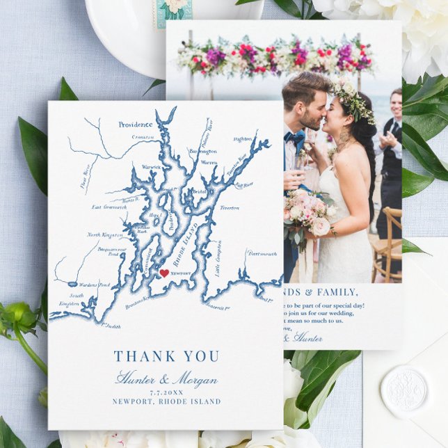 Cartão De Agradecimento Newport Rhode Island Wedding Flat (These Newport, RI thank you cards are perfect for your Narragansett bay destination wedding)