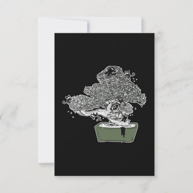 Cartão De Agradecimento Ninja Kitty Cats Bonsai Tree Budista Japonês Zen (Frente)