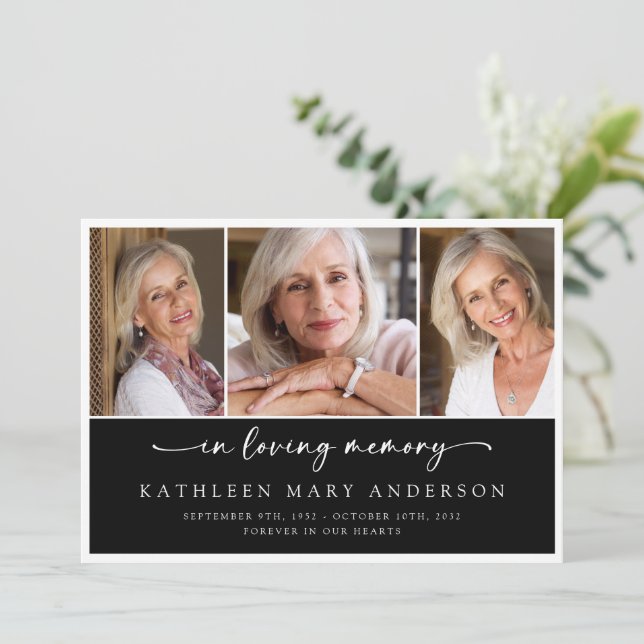 Cartão De Agradecimento No Adoro Memória Preta Simpatia Branca Funeral (Em pé/Frente)