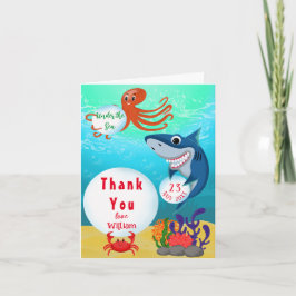 Cartão De Agradecimento No Aniversário do Criança de Animais do Mar