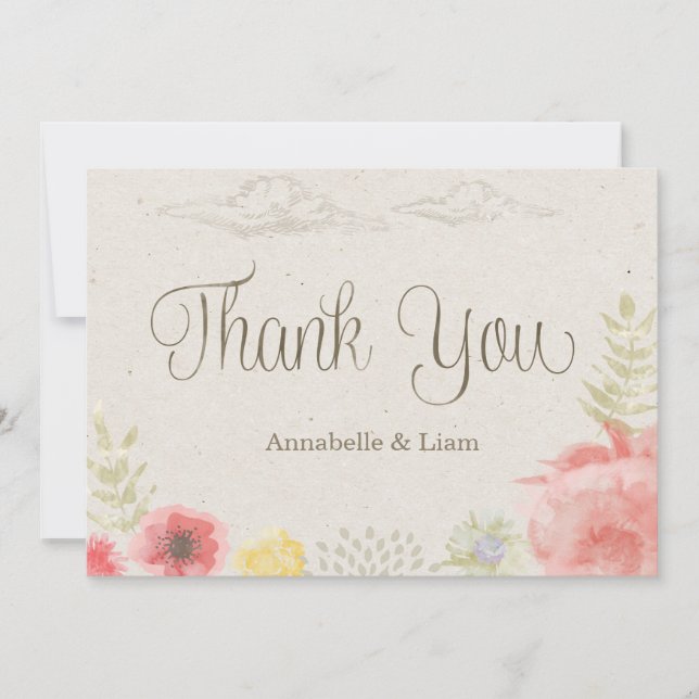 Cartão De Agradecimento No Casamento de Verão dos Prados Obrigado (Frente)