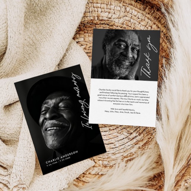 Cartão De Agradecimento No Loving Memory Modern Script 2-Photo Funeral (Criador carregado)