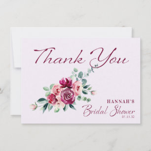 Cartão De Agradecimento Noiva Bolo Floral Borgonha Rosa Choque de Chuva de
