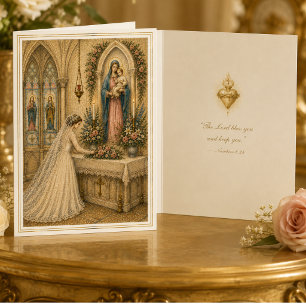 Cartão De Agradecimento Noiva Católica no Altar de Maria Casamento