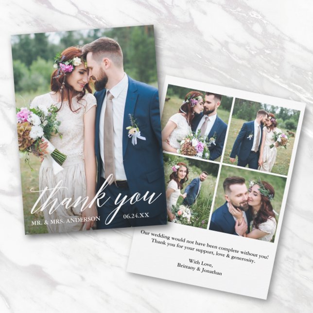 Cartão De Agradecimento Noiva da Caligrafia Moderna e Casamento Fotográfic (Customize to change your personalized text size or text style.)