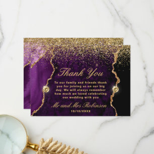 Cartão De Agradecimento Noiva de Ágata Brilho Dourado Roxo