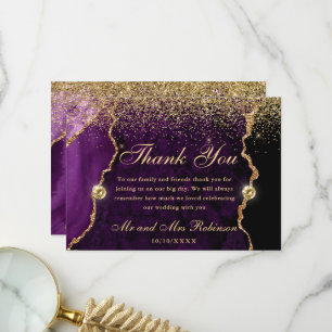 Cartão De Agradecimento Noiva de Ágata Brilho Dourado Roxo