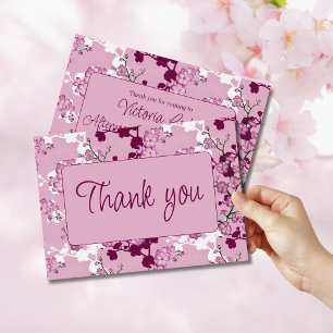 Cartão De Agradecimento Noiva de Flor de Cerejeira   Floral Rosa Elegante