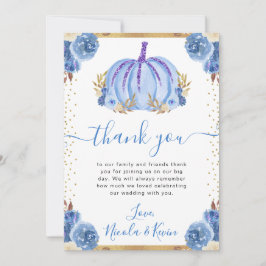 Cartão De Agradecimento Noiva de Outono de Abóbora Floral Azul e Dourado