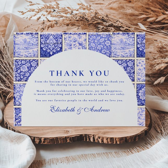 Cartão De Agradecimento Noiva de Porcelana Delft Blue Patchwork (Criador carregado)