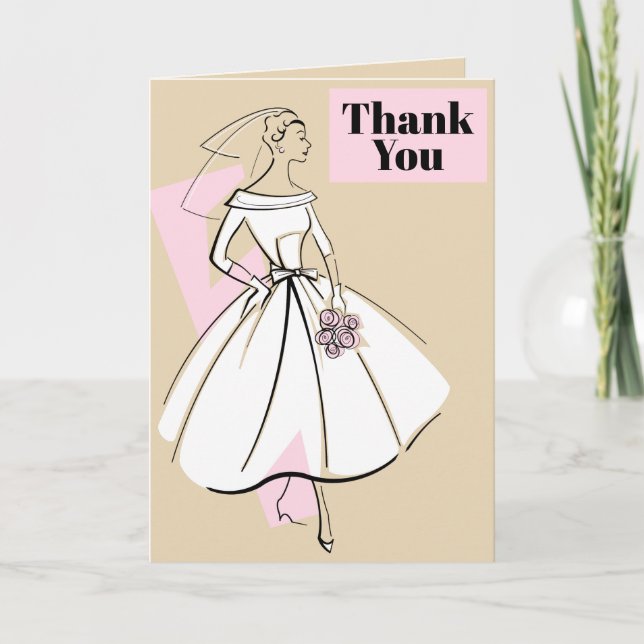 Cartão De Agradecimento Noiva Fashion Neutro Obrigada bege (Frente)