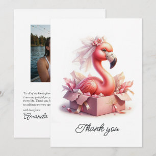 Cartão De Agradecimento Noiva Flamingo Rosa Foto da Despedida de Solteira