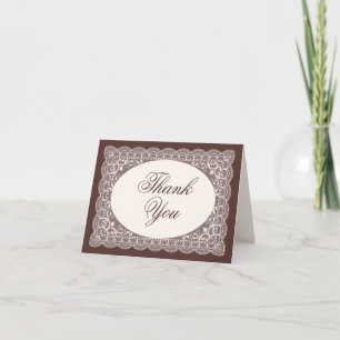 Cartão De Agradecimento Noiva Foto Casamento Marrom Espresso Renda Vintage