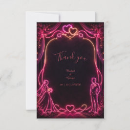 Cartão De Agradecimento Noiva Noivo Casamento Amor Neon Rosa Brilhante