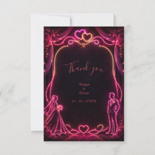 Cartão De Agradecimento Noiva Noivo Casamento Amor Neon Rosa Brilhante