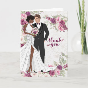 Cartão De Agradecimento Noiva Noivo Casamento Plum Branco Casamento