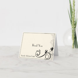 Cartão De Agradecimento Noiva Rosa Deco Francês Creme Preto Obrigado