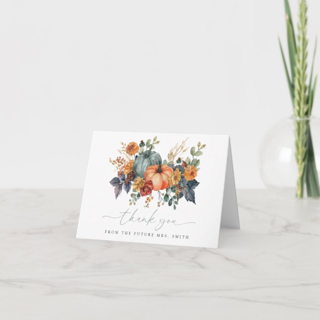 Cartão De Agradecimento Noivado de Outono com Abóbora (Frente)