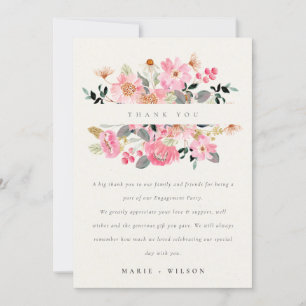 Cartão De Agradecimento Noivado Floral de Aquarela Rosa-Rosa-Bonita