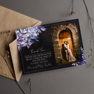 Cartão De Agradecimento Noivado Floral Gótico Preto Roxo de Halloween