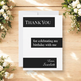 Cartão De Agradecimento Noivado Mínimo Elegante Preto e Branco Chic