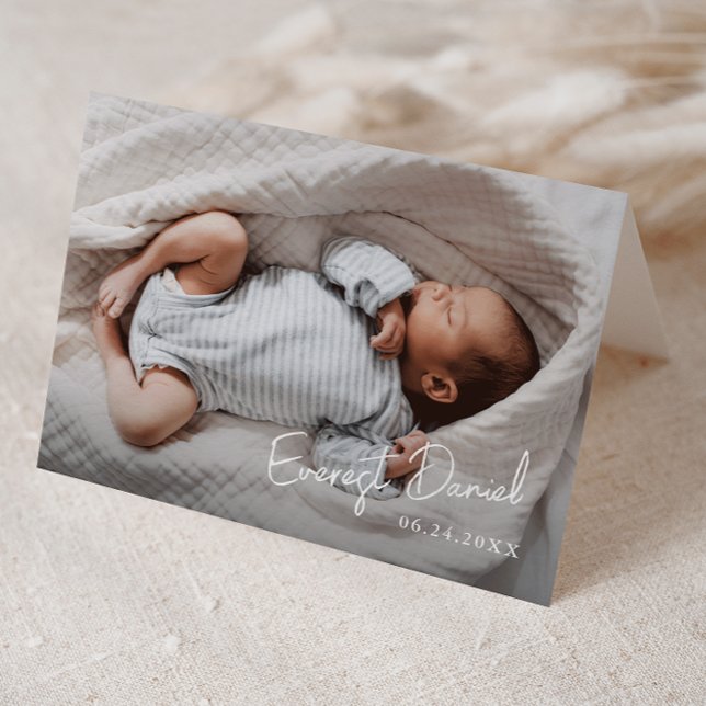 Cartão De Agradecimento Nome de Bebê em Script Moderno Foto  (Simple Script Photo Baby Thank You Cards.)