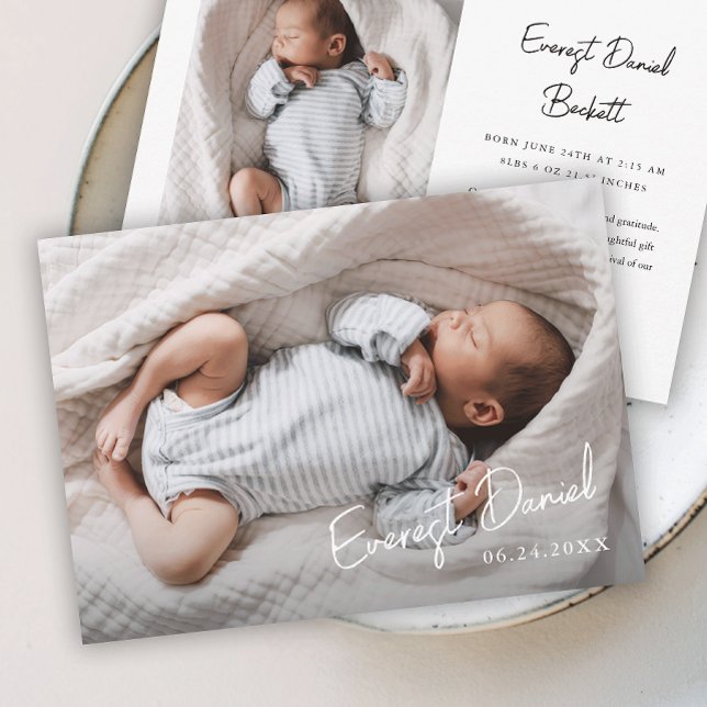 Cartão De Agradecimento Nome de Bebê em Script Moderno Foto  (Simple Script Photo Baby Thank You Cards.)