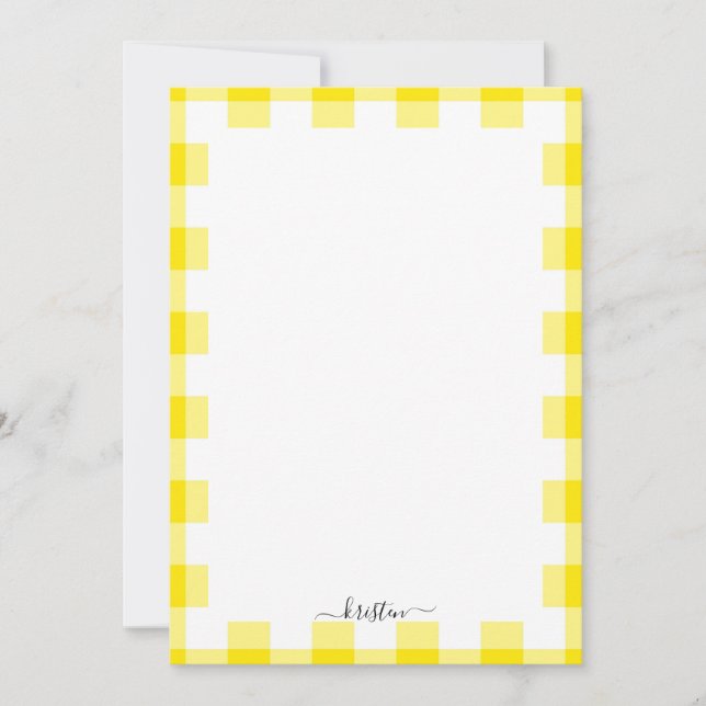 Cartão De Agradecimento Nome de Script Personalizado de Gingham Amarelo (Frente)