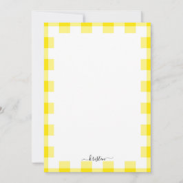 Cartão De Agradecimento Nome de Script Personalizado de Gingham Amarelo