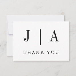 Cartão De Agradecimento Nome Do Casal Simples, Preto E Monograma Branco