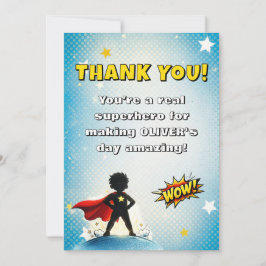 Cartão De Agradecimento Nome do Menino Super-Herói de Quadrinhos de Aniver
