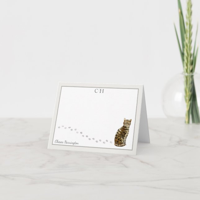 Cartão De Agradecimento Nome do Monograma da Cinza de Gato de Bengala (Frente)