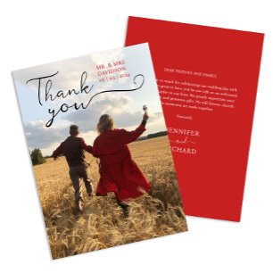 Cartão De Agradecimento Nome E Foto Do Casamento Do Orçamento Vermelho De 