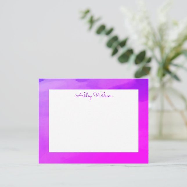 Cartão De Agradecimento Nome manuscrito roxo simples gradiente de aquarela (Em pé/Frente)