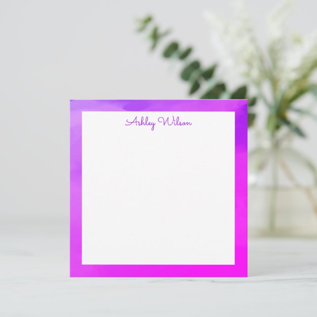 Cartão De Agradecimento Nome manuscrito roxo simples gradiente de aquarela (Em pé/Frente)