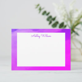 Cartão De Agradecimento Nome manuscrito roxo simples gradiente de aquarela