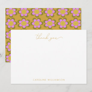 Cartão De Agradecimento Nome Personalizado Amarelo Floral Mod Fofo Retro