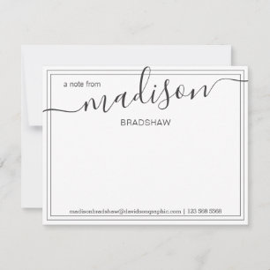 Cartão De Agradecimento Nome Personalizado Branco Preto   Da Mesa De