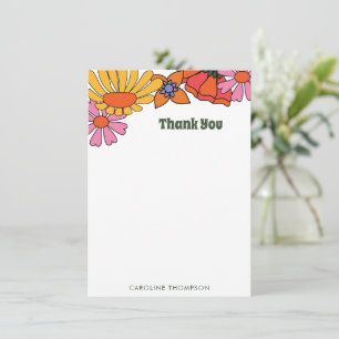 Cartão De Agradecimento Nome Personalizado Colorido Floral Retro Groovy Mo