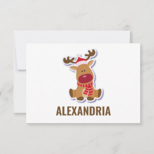 Cartão De Agradecimento Nome Personalizado de Natal para Rudolph reindeer