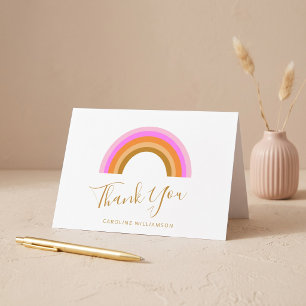 Cartão De Agradecimento Nome Personalizado Simples Rosa em Letra de Forma
