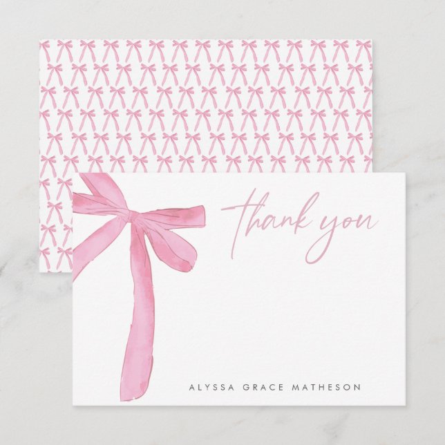 Cartão De Agradecimento Nome Personalizável Laço Rosa Casamento Chá de Noi (Frente/Verso)