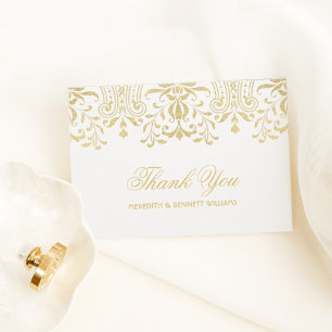 Cartão De Agradecimento Nomes de Casal Elegantes Dourados Vintage Glamour