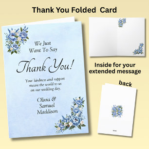 Cartão De Agradecimento Nomes e mensagens sobre Blue Peony Blue Wedding Su