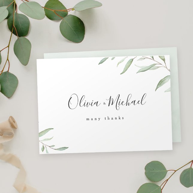 Cartão De Agradecimento Nomes mínimos de caligrafia verde rústicos (Minimal greenery calligraphy names rustic thank you card)